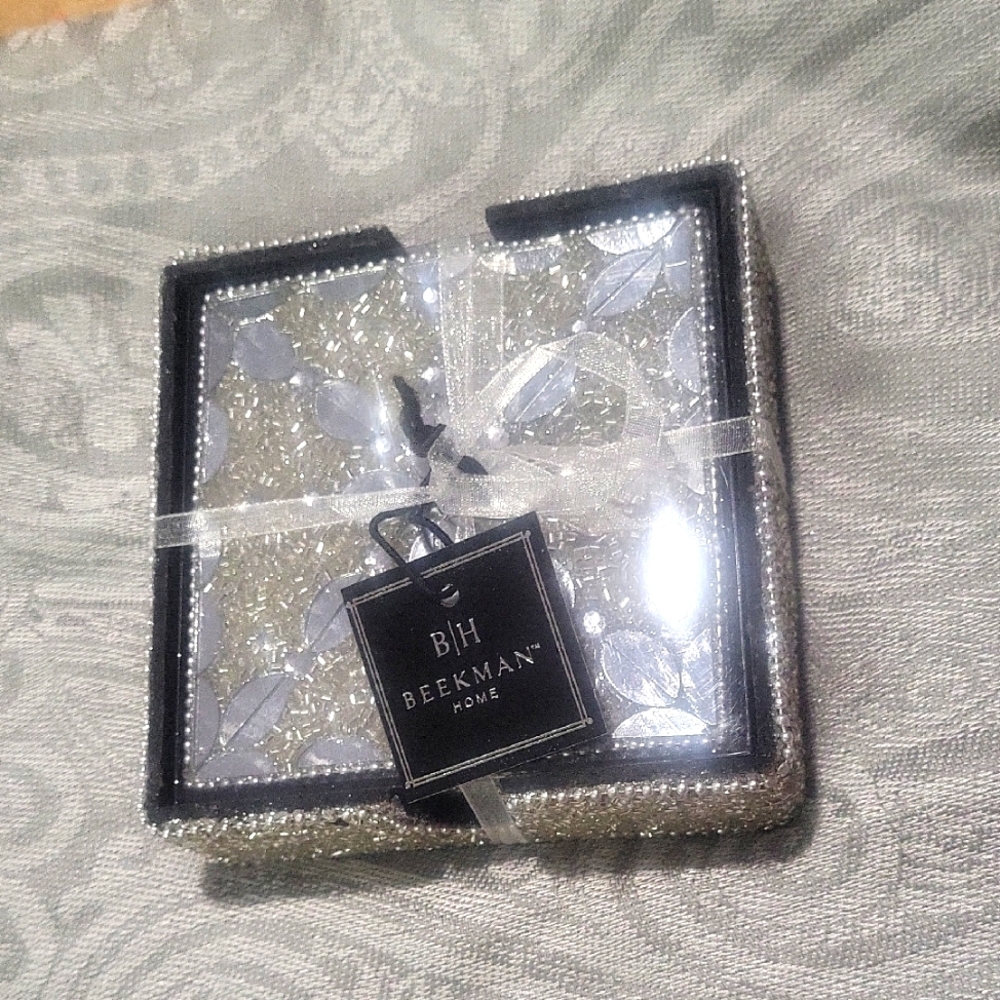 Beekman Home Silver beaded coasters set of 4